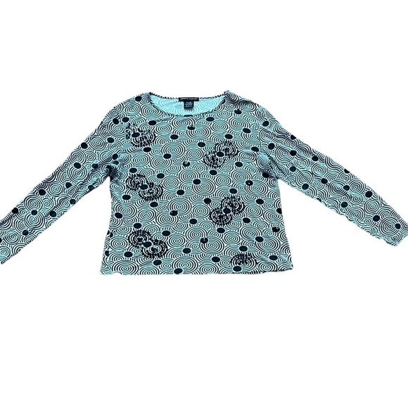 Pierre Cardin black and white psychedelic geo print top with sequins Size Large - Picture 1 of 6